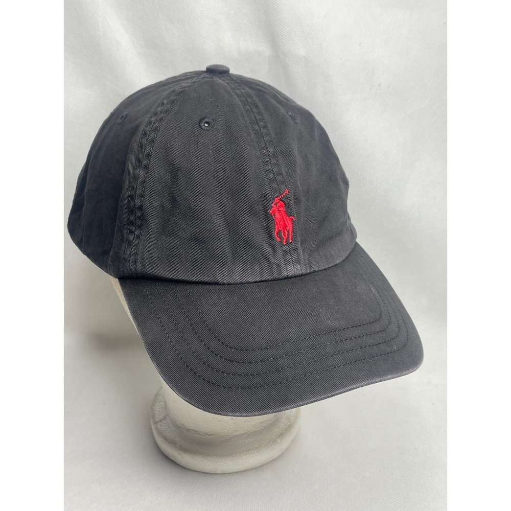 VTG Polo Ralph Lauren Red Horse Logo Dad Cap Black Adjustable OneSize Cotton Hat